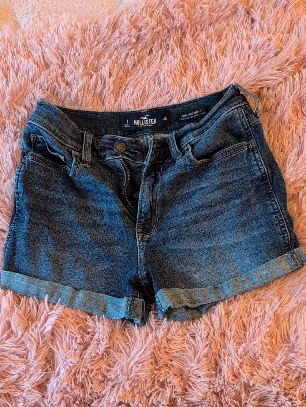Hollister Women's Dark Blue Denim Cuffed Jean Shorts